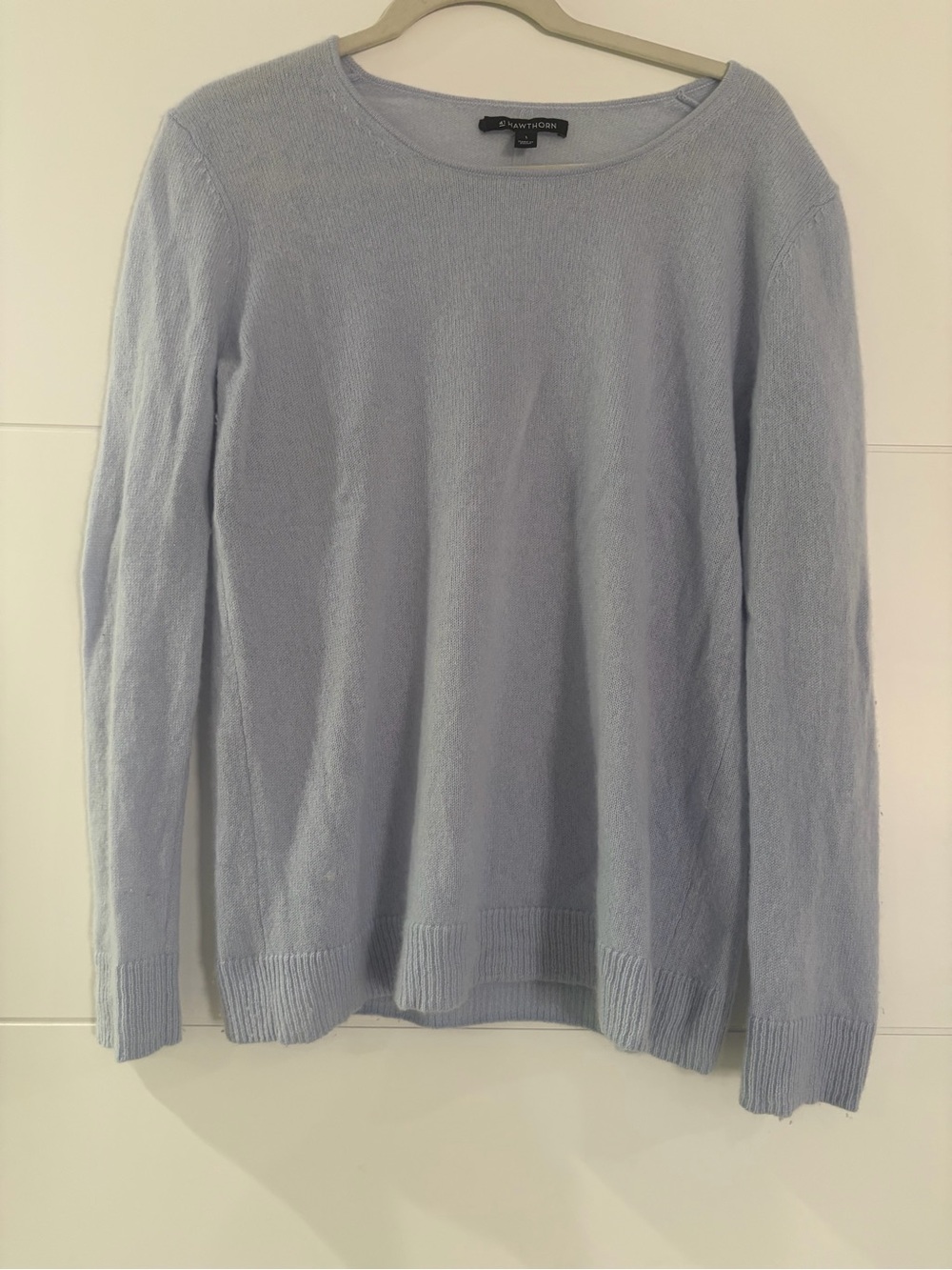 41 Hawthorn 100% Cashmere Crewneck Sweater, Women’s Large Lt. Blue Long Sleeve